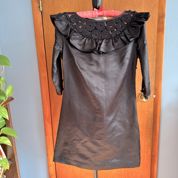 Loeffler Randall 100% silk black dresss lace collar decoration size 4 - Picture 1 of 13